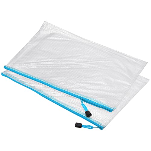 MECCANIXITY Mesh Zipper Bags, A3 Size Plastic Zip File Pouch Document Folders for Home Office Travel, Sky Blue Pack of 3 - color: Sky Blue