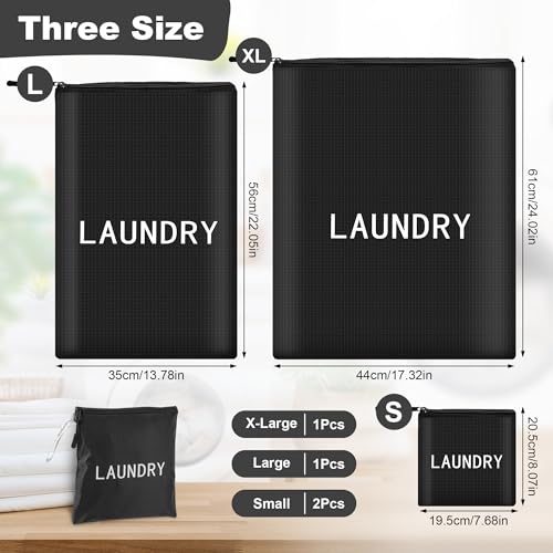 4Pcs Travel Laundry Bags, Dirty Clothes Travel Bag, Waterproof Wet Bags with Zips, Reusable Wet Dry Bag for Swimming Yoga Dance Clothes (Black) - color: Black