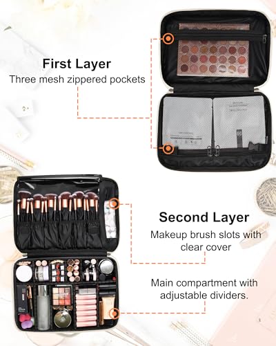 Relavel Large Makeup Bag, Cute Cosmetic Bags for Women and Girls Travel Makeup Organizer Bag Train Case 13.8 inches Makeup Brush Holder and Storage with Adjustable Dividers, Floral Print - color: Floral Print, size: Medium