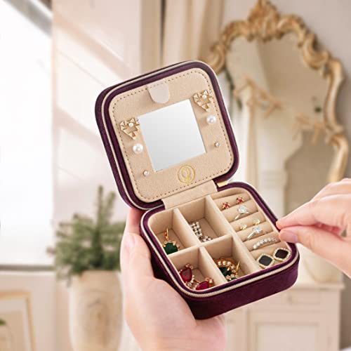 ZPROW Plush Velvet Travel Jewelry Case, Travel Jewelry Organizer, Jewelry Travel Case, Travel Jewelry Box, Small Jewelry Case for Women,Jewelry Travel Box, Earring Organizer with Mirror - Purple - color: Velvet 1 Pack - Purple