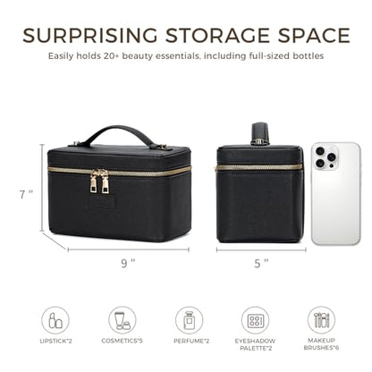 Makeup Bag Vanity Case for Women – Portable Cosmetic Bag Makeup Bag Organizer Travel Toiletry Bag with Removable Divider - color: Black