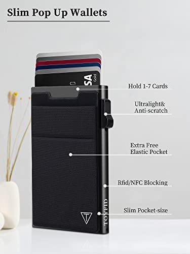 TOYFID Slim Wallet for Men - Pop Up Card Holder Wallet,Minimalist Business Wallet,Credit Card Wallet with Money Pocket,Metal Card Case Wallet,RFID Blocking,Can Hold 6 Credit Cards - color: black B