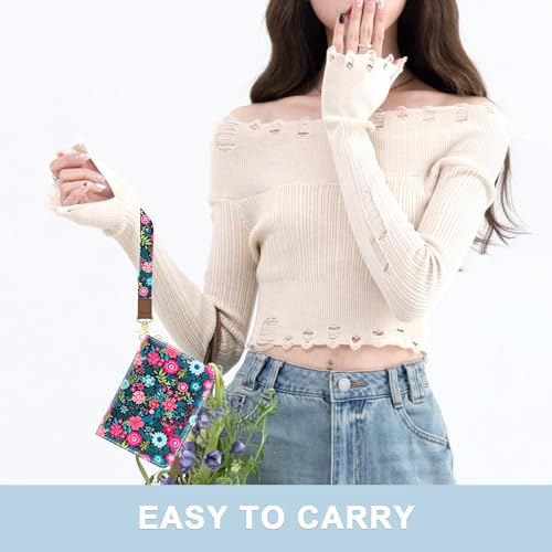 Aiawoxc Credit Card Holder, Small RFID Wallet Slim Leather Card Organizer Case with Zipper and Wristlet Strap, Elegant Flowers - color: B-Elegant Flowers, size: Wrist Strap