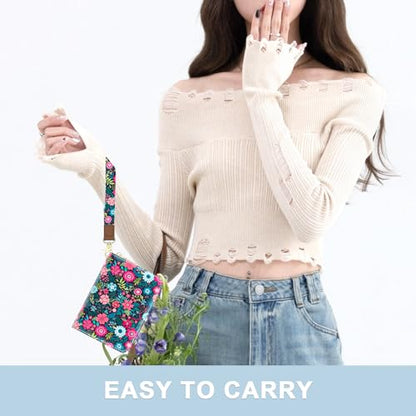 Aiawoxc Credit Card Holder, Small RFID Wallet Slim Leather Card Organizer Case with Zipper and Wristlet Strap, Elegant Flowers - color: B-Elegant Flowers, size: Wrist Strap