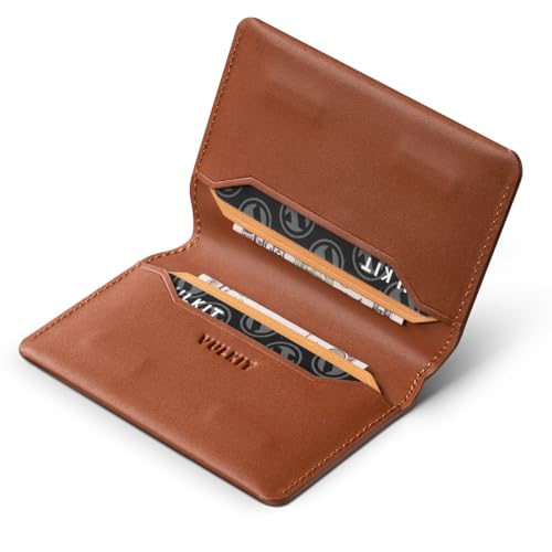 VULKIT Slim Minimalist Card Holder RFID Blocking Leather Credit Card Holder Front Pocket Wallet Magnetic Closure - color: Brown