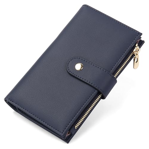 yiijay Wallet for Women RFID Blocking Leather Trifold Clutch Wallet Credit Card Holder Ladies Travel Wallet Purse with Pen Holder - color: 1Royal Blue