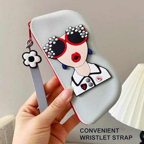 Longjet Soft Silicone Eyeglasses Pouch Case for Glasses and Sunglasses with Zipper Closure and Wristlet Strap - color: Grey