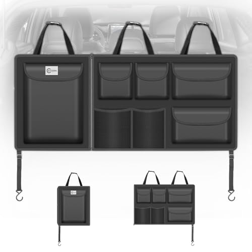 Detachable Hanging Trunk Organizer, Foldable Car Trunk Organizer Hanging for SUVs, Jeeps, Hatchbacks, Car Trunks Organiser with 7 Large Compartments