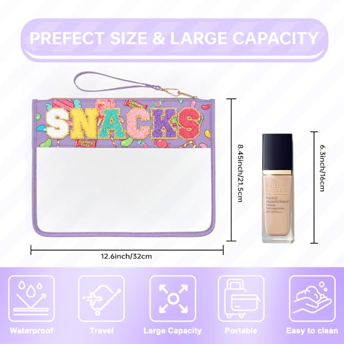 Siwara Snack Bags Clear Pouch Travel Makeup Bag Chenille Letter Bags for Zipper Pouch Clear Cosmetic Bag Clearly Tote Bag Makeup Travel Bags for Women - color: Candy-Purple