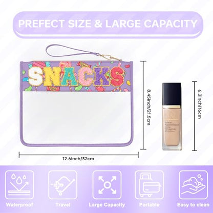 Siwara Snack Bags Clear Pouch Travel Makeup Bag Chenille Letter Bags for Zipper Pouch Clear Cosmetic Bag Clearly Tote Bag Makeup Travel Bags for Women - color: Candy-Purple