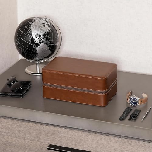 ROTHWELL 8 Watch Travel Case Storage Organizer for 8 Watches, Sunglasses, Rings & Cufflinks |Tough Portable Protection with Zipper Fits Most Wristwatches & Smart Watches Up to 50mm (Tan/Brown) - color: Tan/Brown