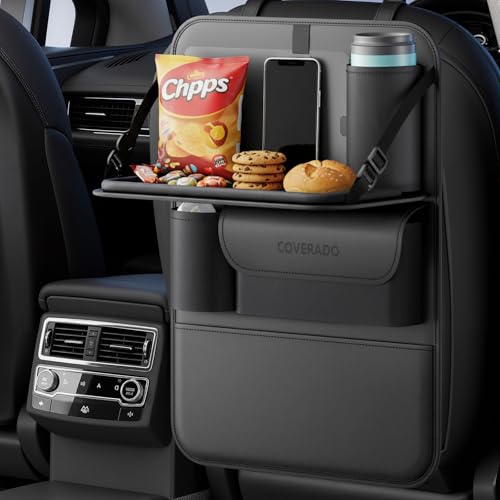 Coverado Car Backseat Organizer with Tablet Tray, Nappa Leather Organizer for Car Seat Back, Waterproof Car Seat Organizer with Touch Screen, Seat Protector Kick Mats for Kids - size: 1 Pack