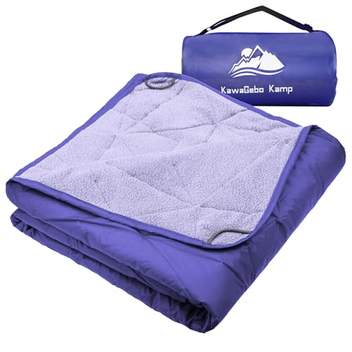 Large Outdoor Waterproof Blanket Extra Thick Fleece Stadium Blanket for Camping, Car, Pet, Picnics - Windproof, Wearable, Machine Washable 80" x 58" (Blue Purple) - color: Blue Purple