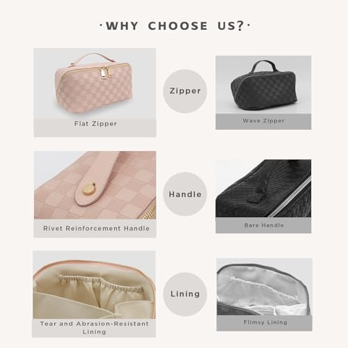 Travel Makeup Bag – Large Cosmetic Organizer with Waterproof PU Leather, Smooth Double Zipper & Tear-Resistant Lining, Toiletry Pouch for Women (Pink) - color: 02-Pink