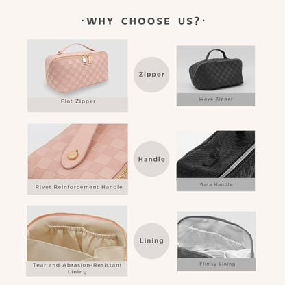 Travel Makeup Bag – Large Cosmetic Organizer with Waterproof PU Leather, Smooth Double Zipper & Tear-Resistant Lining, Toiletry Pouch for Women (Pink) - color: 02-Pink