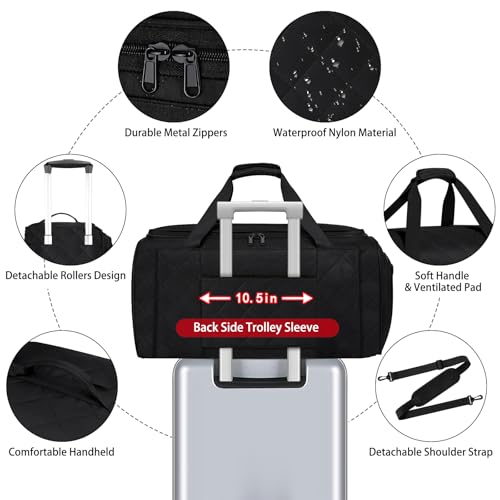 Rolling Garment Bags for Travel - Carry on Convertible Garment Duffle Bags with Wheels for Men Women, 4 in 1 Large Travel Duffel Bags with Shoes Compartment Hanging Suit Dress Weekender Bag 4pcs Set - color: Black