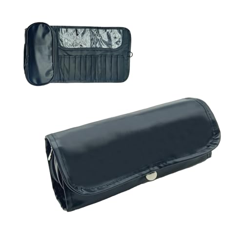 Travel Makeup Organizer, Foldable Roll-Up Cosmetic Storage Bag for Women (Black) - color: Black