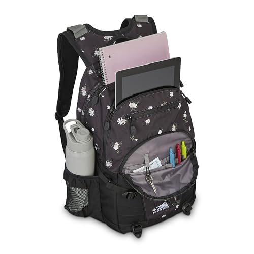 High Sierra Loop-Backpack, School, Travel, or Work Bookbag with tablet-sleeve, Floral/Black, One Size - color: Floral/Black