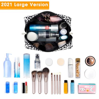 Narwey Cute Cheetah Makeup Bag Travel Cosmetic Bag Organizer Toiletry Bag Make Up Bags with Compartments for Women Girls (Large, Black Leopard) - color: Black Leopard, style: Large