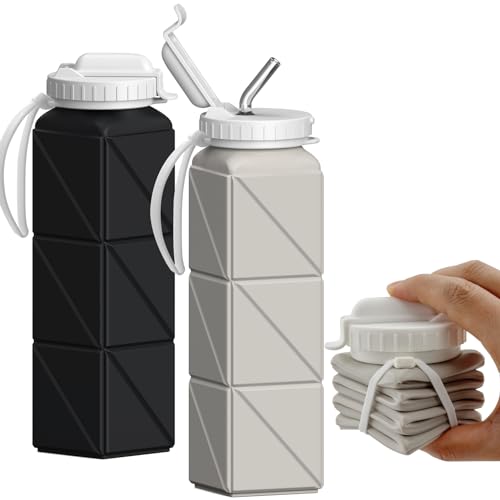 BEAUTAIL Collapsible Water Bottles 20.6oz, Silicone Foldable Portable Travel Water Bottle, Lightweight Reusable Leakproof for Traveling Camping Hiking Cycling Yoga Sports Outdoor - color: Type2 Black+Starlight