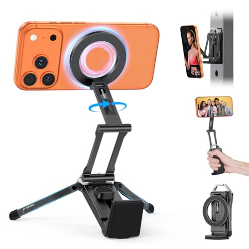 OMOTON TP02 360°Rotating for MagSafe Tripod, Aluminum Magnetic Phone Tripod for iPhone 17/16/15 Pro Max Air Women Men, Foldable Cell Phone Stand Fits Vlog, Gym, Travel Accessories Gift for Fathers Day - color: 1-Black