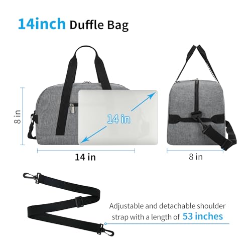 Apenze Small Gym Bag 14 inch lightweight Carry On Mini Duffel Bag for Travel Sport - light Grey - color: light Grey