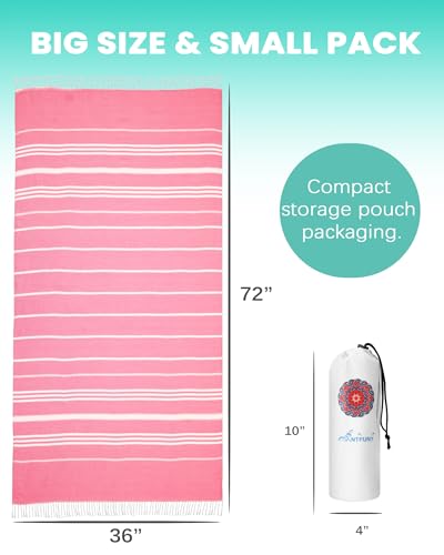 Antfuny Turkish Beach Towels Vacation Essentials Quick Dry Sand Free Soft Absorbent Extra Large XL Big Blanket Adult Pool Towel Lightweight Thin Sandless Fast Drying Compact No Sand Packable Foldable - color: Thinner Fuchsia, size: 72 x 36 inch