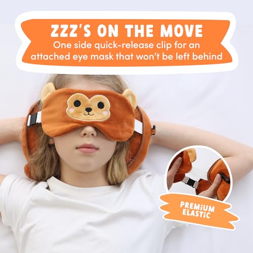 ecoZen Lifestyle Travel Pillow Set with Eye Mask - Comfort for Traveling Kids - Soft and Supportive Kids Sleep Mask Neck Pillow for Plane, Car, or Train Journeys - Monkey Design - color: Monkey