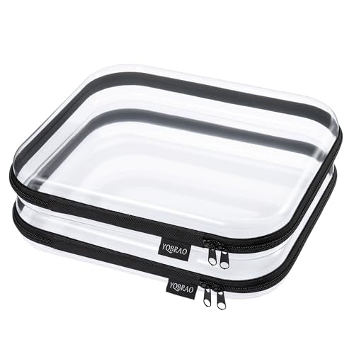 YQBRAO 2-Pack Large Clear Hard Shell Zipper Case Black, 1.2mm Heavy-Duty Crush-Proof Makeup Bag, Large Diaper Bag Organizer Pouches, Rigid Clear Zipper Pouches for Toys, Art Supplies & Tech - color: Black, size: LL