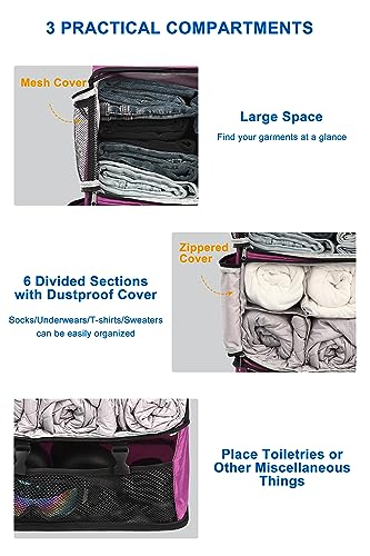 ELEZAY Hanging Packing Cubes Portable Closet 3-Shelf Travel Collapsible Compression Garment Organizer for Carry-on Luggage Suitcase Space Saver Bag XX-Large_No Side Pockets, Purple - color: Purple, size: XX-Large_16*12*24 IN
