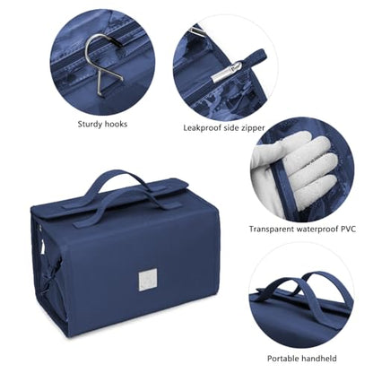 ROYALFAIR Roll Up Makeup Bag, Travel Toiletry Bag for Women with 4 Clear TSA Approved Pouches, Hanging Travel Organizer, Folding Cosmetic Bag for Men and Women - color: Navy
