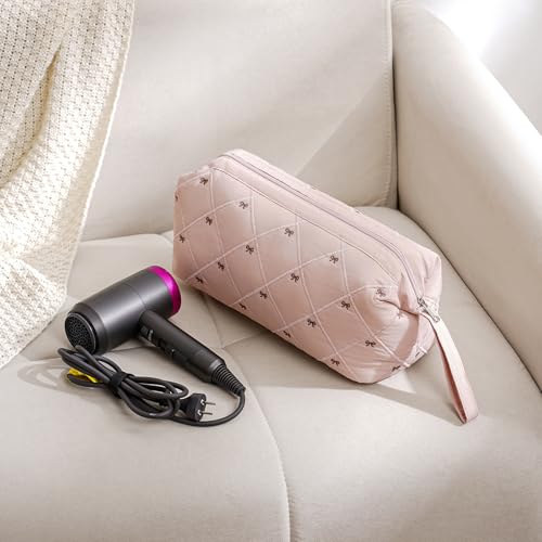 RSRSLEII Large Quilted Hair Tools Travel Bag with Bow Pattern,Waterproof Hair Styling Accessories Storage Case for Shark FlexStyle, Dyson Airwrap Hair Dryer, Curling Iron, Revlon Hair Tools(Pink) - color: 02Pink
