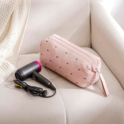 RSRSLEII Large Quilted Hair Tools Travel Bag with Bow Pattern,Waterproof Hair Styling Accessories Storage Case for Shark FlexStyle, Dyson Airwrap Hair Dryer, Curling Iron, Revlon Hair Tools(Beige) - color: 03Beige