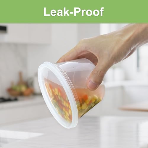 Dipoo 60 Sets (120-Piece) Deli Containers with Lids 16 oz, Leak-Proof & BPA Free Airtight Takeout Plastic Food Storage Containers for Soup, Freezer/Microwave/Dishwasher Safe - size: 16 oz - 60 Sets