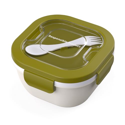 Responsible Products Leak Resistant Bento Box with Tableware for Adult - Teens, Insulated Lunch Box for Women - Men - Girls - Boys, BPA Free, Dishwasher Safe, Microwave Safe, Freezer Safe, 46 oz - color: Natural Green, size: Salad All-In-One