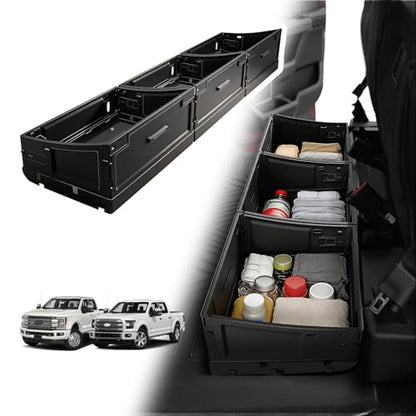 VaultsOnWheels Foldable Under Seat Storage Box for Ford F150 2015-2026 SuperCrew/Crew Cab&F250 F350 F450 2017-2026 SuperDuty Accessories, Console Organizer with Snap Latches, Detachable Truck Tool Box - size: 1）F150|2015+|Fold underseat storage