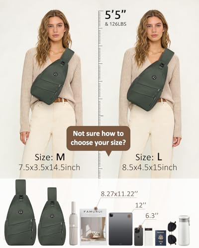 Pritent Crossbody Bags for Women Men Trendy Sling Bag Backpack Casual Chest Bag with Convertible Shoulder Strap - color: Green, size: Medium