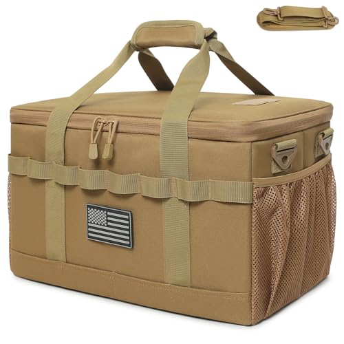 Tactical Camping Storage Bag 28L Tactical Utility Tote Bag Camping Cookware Organizer Trunk Organizer - color: Khaki