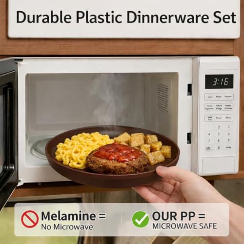 40 Piece Plastic Dinnerware Set for 8 with Cutlery, Unbreakable Plates and Bowls Set, Dishwasher & Microwave Safe Reusable Dish Set for Camping, RV, Outdoor Kitchen, Apartment Dining, Brown - color: Brown