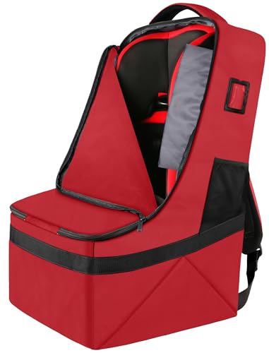 YOREPEK Car Seat Travel Bag, Padded Car Seats Backpack for Air Travel, Heavy Duty Carseat Travel Bag for Airplane, Airport Gate Check Bag (Red) - color: Dark Red