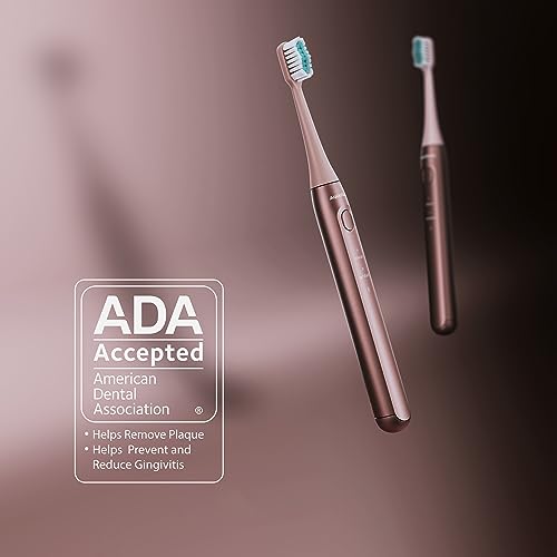 Aquasonic Icon ADA-Accepted Rechargeable Toothbrush | Magnetic Holder & Slim Travel Case | 2 Brushing Modes & Smart Timers | Gentle Micro-Vibrations (Blush) - color: Blush