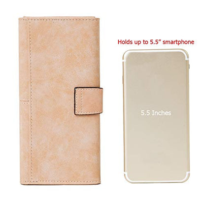 Women's Vegan Leather 17 Card Slots Card Holder Long Big Bifold Wallet - color: Pink