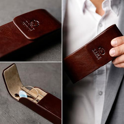Time Resistance Leather Glasses Case - Hard Shell Leather Glasses Case - Made in Italy - color: Brown