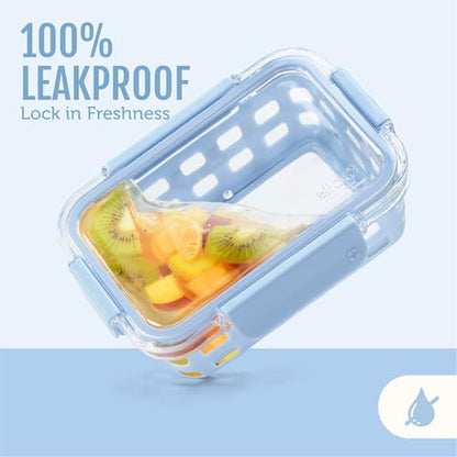Ello Duraglass 3.4 Cup Meal Prep Sets 10Pc, 5 Pack Set- Glass Food Storage Container with Silicone Sleeve and Airtight BPA-Free Plastic Lids, Dishwasher, Microwave, and Freezer Safe, Halogen Blue - color: Halogen Blue with Sleeve
