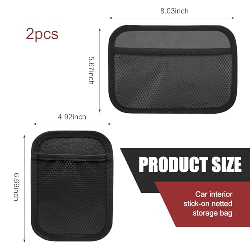2PCS Car Organizer Net Pocket, Multifunctional Internal Adhesive Storage Bag for Phones Sunglasses ID Cards, Thickened Oxford Side Pocket with Comfortable Cotton, for Most Cars (Black)