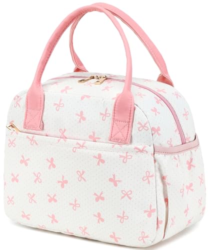 CAMTOP Lunch Box for Women Insulated Lunch Bag Lunchbox Cooler Thermal Leakproof Quilted Reusable Lunch Tote Bag for Work School Travel Picnic (Pink Bow) - color: Pink Bow, size: Medium