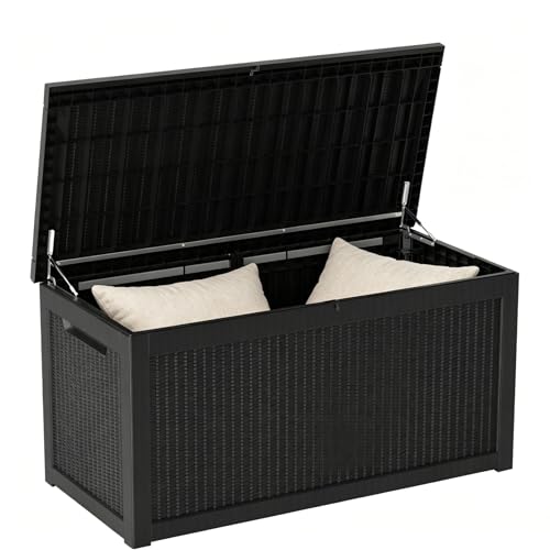 Outdoor Storage Box 321GAL Waterproof Resin Deck Box,Pool Accessories Supplies，UV-Resistant Lockable Package Delivery Bin for Garden Tools,Large Patio Outside Cushions,Chest,Furniture,Black - color: Black, size: 321GAL