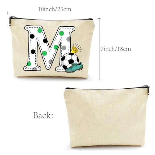 CREATCABIN Letter M Football Makeup Bags Pouch Travel Cosmetic Bag with Zipper Pouch Multi Purpose Case Toiletry Packing Purse Storage Organizer for Women Friends Mom Gifts 10x7Inch - style: Letter M