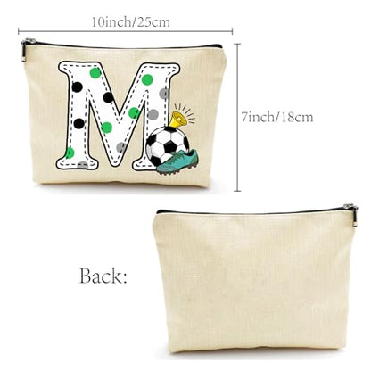 CREATCABIN Letter M Football Makeup Bags Pouch Travel Cosmetic Bag with Zipper Pouch Multi Purpose Case Toiletry Packing Purse Storage Organizer for Women Friends Mom Gifts 10x7Inch - style: Letter M