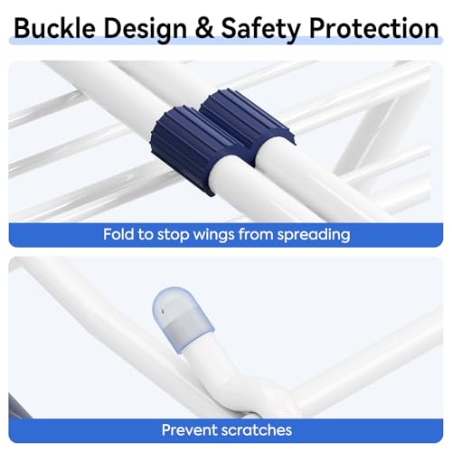 APEXCHASER Clothes Drying Rack, Metal Drying Rack Clothing, Laundry Rack Foldable, Space-Saving, Free-Standing Airer with 4 Gullwings, Indoor Outdoor Use, 55.12"*37.8"*17.52", White
